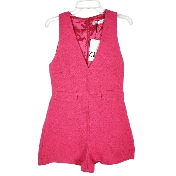 ZARA fuchsia textured jumpsuit romper NWT barbie barbiecore blogger favorite - Picture 4 of 8